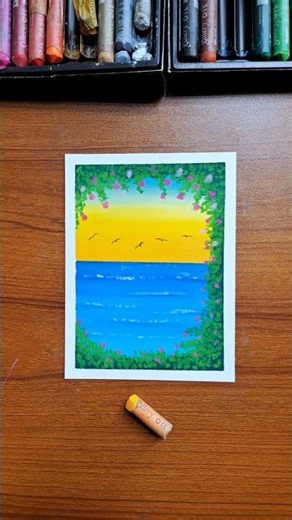 Easy Sunset Seascape Drawing with Oil Pastels | Step-by-Step Tutorial