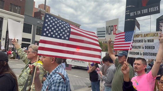 Hundreds gather in Downtown Wichita for ‘No Kings’ protest against policies by the current administration. Tune in to Fox Kansas News at 9 and KAKE News at 10 for more from organizers and protesters about what they’re aiming to fight for. | Sydney Ferguson