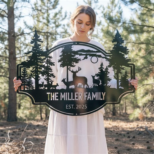 Custom Deer Family Name Sign Personalized Deer Forest Cabin Metal Sign Metal Deer Sign Campsite Last Name Monogram Cabin Outdoor Decor Gift - Etsy