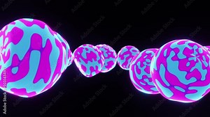 3D animation motion graphics background of Alien beach balls bouncing and flashing on black