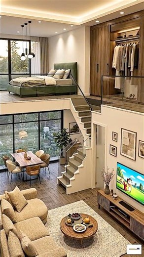 Is this the COZIEST loft ever? ☁️☕ #modernhome #modernliving #architecture