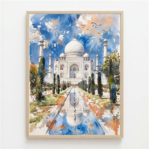 Taj Mahal Watercolor | Agra Monument Art | India Travel Print | Honeymoon Memory - Etsy