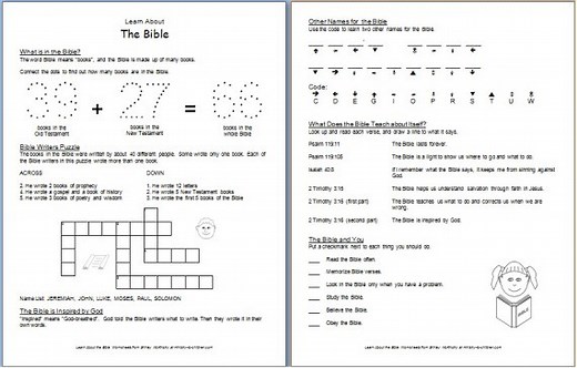 "Learn about the BIble" Free Printable Worksheets for Kids