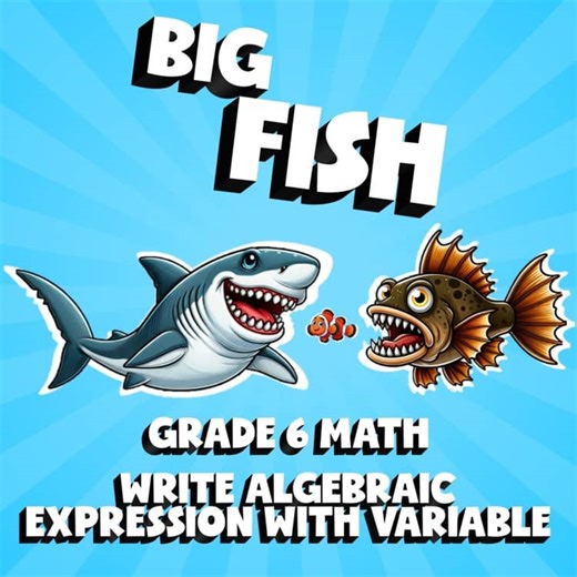 Write Algebraic Expression with Variable BIG FISH Math Game - Grade 6 No Prep