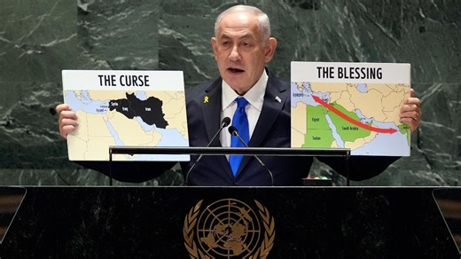 At UN, Israeli PM shows 2 maps. India shown as 'The Blessing', Iran 'The Curse'
