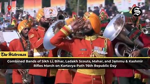 #76thRepublicDay | The combined Band of Sikh Li Regt Centre, Bihar Regt Centre and Ladakh Scouts Regt Centre, followed by The Mahar Regiment, followed by The Jammu and Kashmir Rifles Regiment, on the Kartavya Path, during the #RepublicDayParade. #RepublicDay2025 #TheStatesman | The Statesman