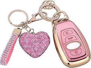 for Subaru key fob cover with Diamond Bling Keychain, Car Accessories Key Shell Full Protection for Ascent BRZ Crosstrek forester Impreza Legacy Outback WRX STI,Gold Clear