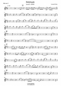 Hallelujah (niveau facile, sax alto) (Leonard Cohen) - Partition Saxophone