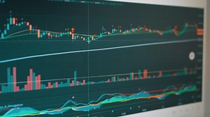 Candlestick Chart of Movement of Cryptocurrency on Screen of a Monitor PC. 4K