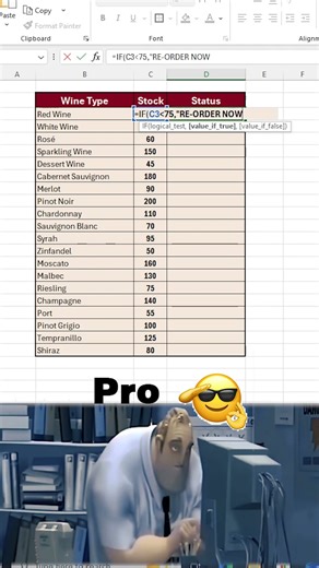 Auto Low Stock Alert in Excel! ⚡ #shorts