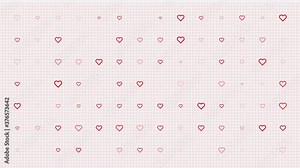 hearts animation loop. Seamless pattern background. small red and white hearts slowly blink on grid. white backdrop.