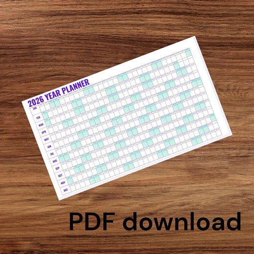 Yearly Calendar at a Glance | Digital Download Annual Planner | One Page Year Overview Printable Calendar - Etsy