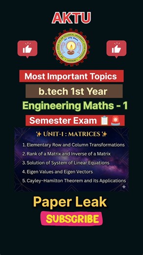 Engineering Mathematics-I Unit-1 | Matrices Important Topics | AKTU BTech | The Next Engineer