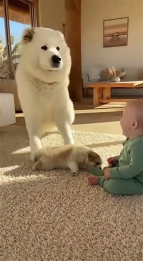 Ovcharka Gentle Giant Delivers Puppy to Baby—Cutest Moment in Luxury Living!