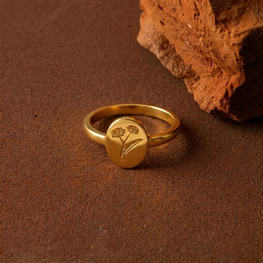 Personalized Birth Flower Ring • Custom Floral Ring • Minimalist Adjustable Ring • Birth Month Flower Jewelry • Valentines Day Gift - Etsy