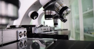 Laboratory microscope lens. Modern microscopes in laboratory concept
