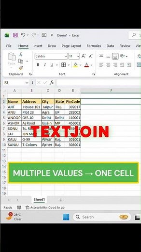How to Use Textjoin Formula in Excel | Excel TEXTJOIN Trick #shorts #excel #textjoin