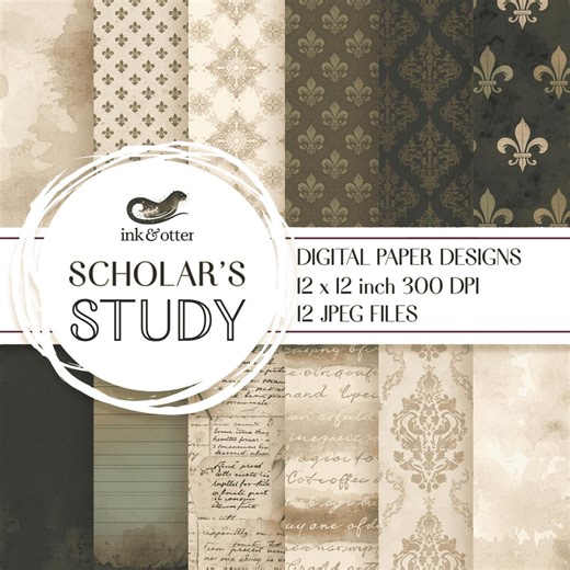 Scholars Study Printable Paper Pack, Rustic Poet Junk Journal Digital Download, Vintage Background Scrapbooking Set, Grungy Library Pages - Etsy