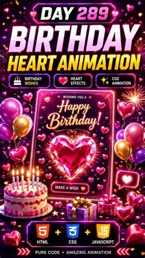 Day 289: Birthday Wishes Animation 🩷| HTML CSS JavaScript #shorts