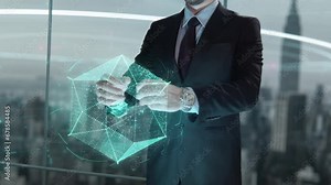 Democratizing AI- businessman working with virtual reality at office.