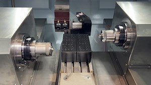 The twin-spindle lathe can process diversified products at one time, providing turning and milling capabilities and stronger processing rigidity. #cnc #machine #lathe #twin #spindle #provide #ability #process #diversified #product #turning #milling #capability #strong #rigidity | SYNE Machines