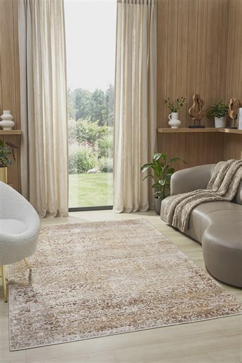 Beige Traditional Area Rug, Classic Pattern, Cotton Backed - Etsy
