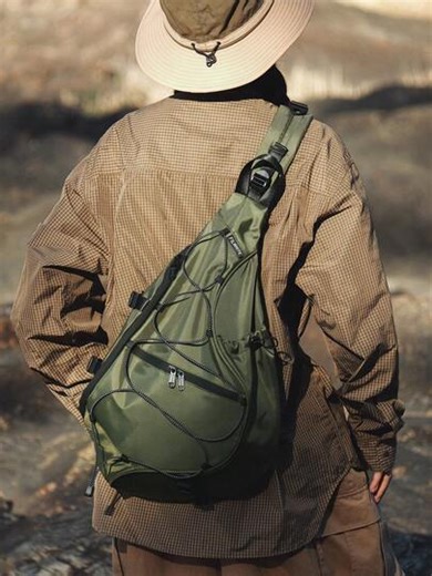 HGUL+BAG Large Capacity Men's Chest Bag, Casual Hip Hop Travel Messenger Bag, Nylon Storage Shoulder Bag, Business Casual Sling Bag, Valentine's Day Black Bag, College Backpack, Shoulder Bag, Multifunctional Casual Hiking Travel Bag, Outdoor Portable Leisure Gift, Elegant Holiday Thanksgiving Christmas Gift For Men | SHEIN