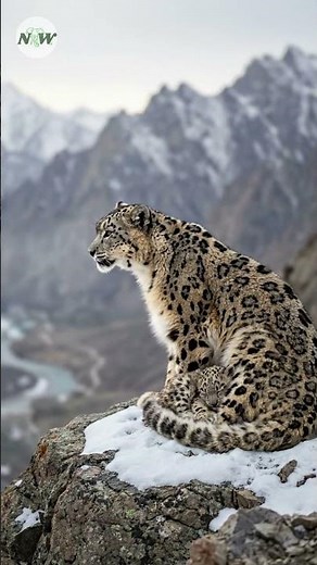 Incredible Snow Leopard on cliffs