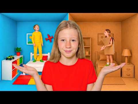 Nastya chooses between cardboard and colorful toys