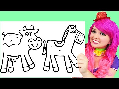 Coloring Farm Animals (Cow, Horse & Duck) | Crayons & Markers