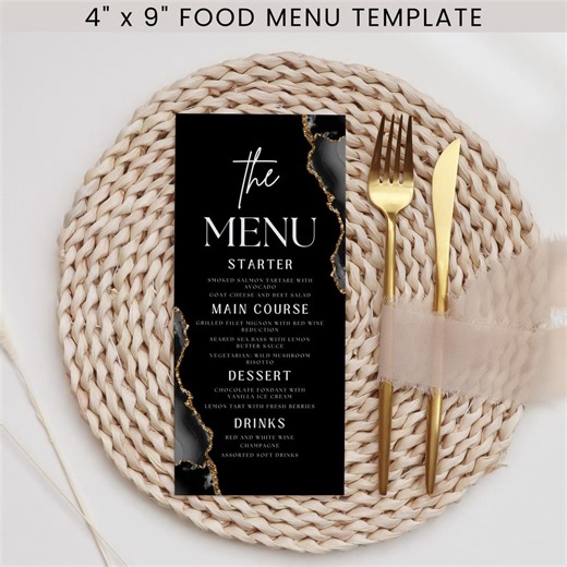 Black Gold Food Menu Card, Table Menu, Minimalist, Birthday Menu Card, Men & Women Menu Template, Black Food Menu Template Digital Download - Etsy Canada