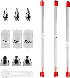 SAGUD Airbrush Nozzle Needle Cap 0.2mm 0.3mm 0.5mm Replacement Accessories Parts with Wrench for Air Brush Spray Gun Kit