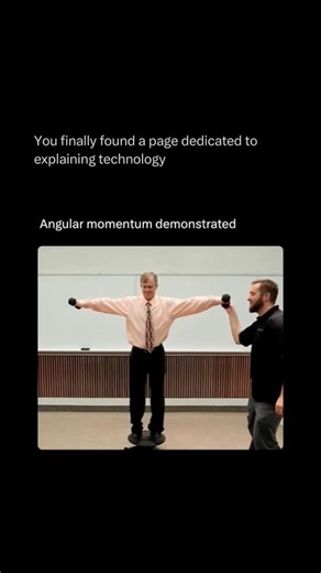 Technology Explained ⚙️ on Instagram: "Follow @explaining.tech to learn everything about technology one post at a time 🧠⚙️ When you spin with your arms out, then pull them in, you suddenly rotate faster. That’s angular momentum at work. The total momentum stays the same — but by reducing your radius, your speed increases. It’s the same principle figure skaters use for those lightning-fast spins, and why planets keep orbiting the sun. A simple move, powered by physics. #explainingtech #physicsfa