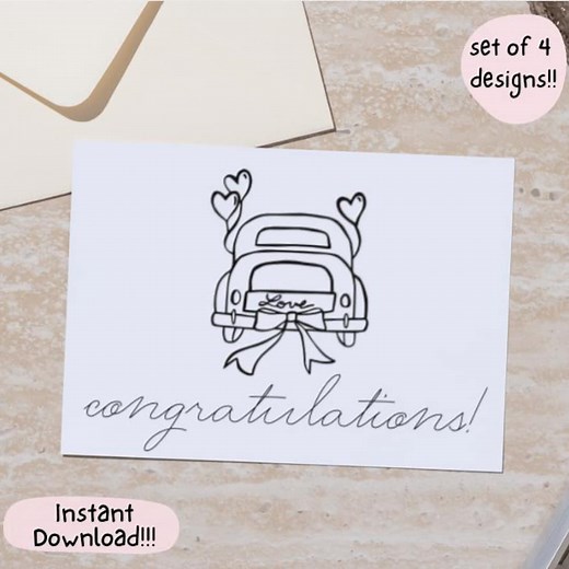 Minimalist Wedding Congratulations Card Set: 4 Designs (digital Download, PDF/JPG/PNG Files) - Etsy