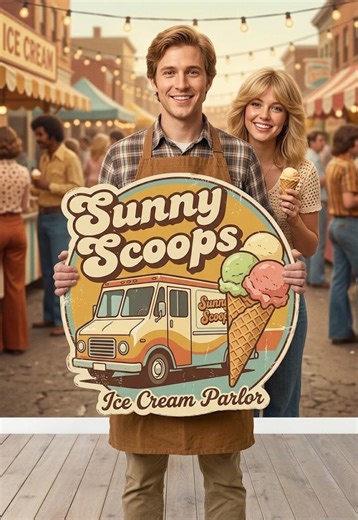 Custom Ice Cream Shop Metal Sign With Logo, Personalized Parlor Sign, Sunny Scoops Wall Decor, Vintage Dessert Branding - Etsy