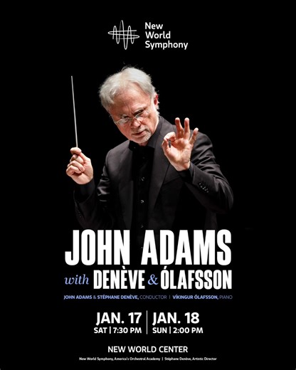 From Nixon in China to Doctor Atomic, John Adams writes the soundtrack to modern history. The icon of American music joined New World Symphony and Stéphane Denève for a retrospective of his work that included a new piano concerto written for and performed by Víkingur Ólafsson. --- De Nixon in China a Doctor Atomic, John Adams escribe la banda sonora de la historia contemporánea. El ícono de la música estadounidense se unió a la New World Symphony y a Stéphane Denève para una retrospectiva de su 
