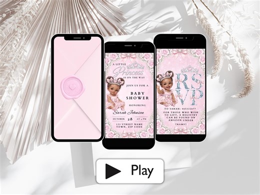 Afro American Baby Shower Invitation Template, Animated Digital Black Baby Girl Babyshower Invite Video - Etsy