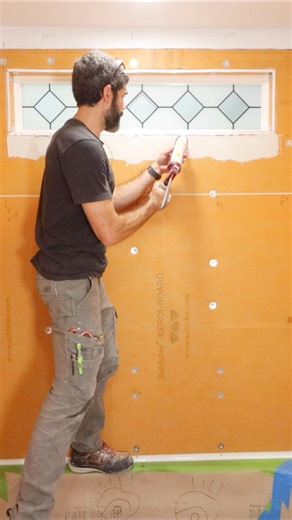 Home Repair Tutor on Instagram: "Shower window waterproofing tips…KERDI-BAND is bonded to the window frame with KERDI-FIX. Thin-Set is used to bond the banding to boards. Outside corners are my final step. This keeps water and vapor from getting between the window and framing 🔥#showerremodel #schlutersystems #homerepairtutor #diy"