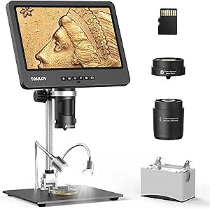 TOMLOV DM602 HDMI Digital Microscope - 3 Lens, 2000X, 10.1" Soldering Microscope for Electronics Repair & Biological Study, 64GB