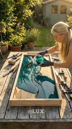 Wood & Epoxy Resin Table with Gold Flakes | Satisfying Build ✨ #epoxy #interiordesign #renovation