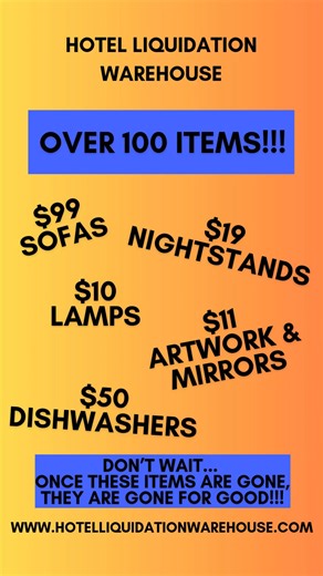 We’re clearing out high-quality, hospitality-grade inventory — and you’re invited to save BIG. Whether you're updating a room, staging a rental, or furnishing your next project, this is your chance to score top-quality pieces at unbeatable prices. 🛏️ LAMPS from $10 🪑 CHAIRS from $10 🖼️ ART & MIRRORS from $11 🛒 NIGHTSTANDS from $19 🛍️ TABLES from $24 🛋️SOFAS from $99 🧼 BONUS: Dishwashers up to 60% OFF Once it’s gone — it’s gone. Sale ends January 31. No holds. Limited quantities. Not all i