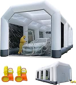 Inflatable Paint Booth 28X16.5X10Ft with 950w+950w blowers Portable Paint Booth for Auto Parts, Cars Painting Workstation Inflatable Spray Booth