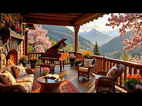 Peaceful Spring Mountain Cabin 🌸 Relaxing Piano Music & Fireplace Sounds for Study and Calm