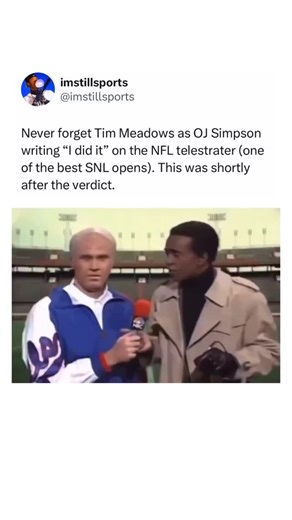 @imstillsports on Instagram: "The SNL cold open where Tim Meadows, in full OJ Simpson mode, stood at the NFL telestrator like it was the most natural thing in the world. Fresh off the October ’95 “not guilty” verdict, the sketch had OJ casually diagramming plays while the announcers asked about the trial. Meadows grabs the marker, draws an X over a running back, and deadpans, “I did it.” The studio audience loses it; the timing was perfect—too soon for some, but the absurdity of the real-life ci