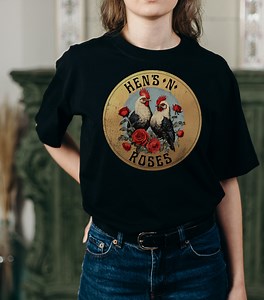 Funny Chicken T-shirt, "hens N Roses", Chicken T- Shirt, Funny Band Shirt, Dad Joke, Chicken Lover, Joke Shirt, Homesteader, Guns N Roses - Etsy Canada