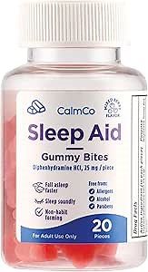 CalmCo Adult Sleep Aid Gummy Bites - Non-Habit Forming Sleep Support with Diphenhydramine HCl 25 mg, Easy-to-Chew Nighttime Sleep Aid Gummies, Promotes Better Sleep, and Fall Asleep Faster, 20 Count