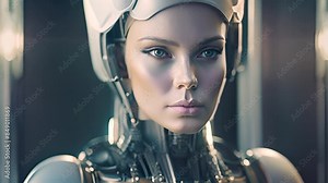 Female Android Robot With White Skin Generative AI