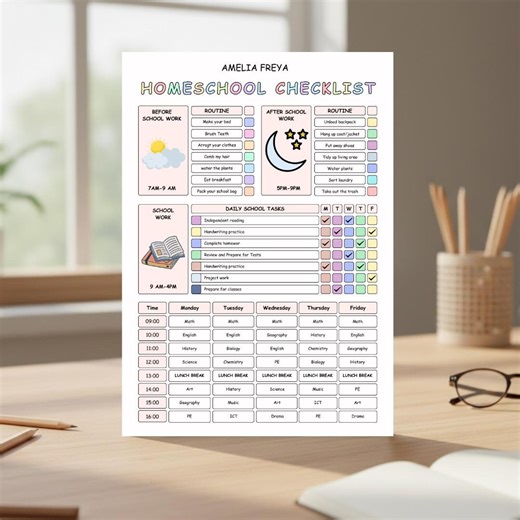 Editable Homeschool Checklist, Daily Schedule for Kids, Printable Homeschool Planner, Student Routine PDF, Digital Download - Etsy