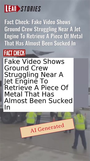 Fact Check: Fake Video Shows Ground Crew Struggling Near A Jet Engine To Retrieve A Piece Of Metal That Has Almost Been Sucked In #CheckTok #FactCheck #JetEngine #GroundCrew #FakeVideo #AIGenerated https://leadstories.com/hoax-alert/2026/02/fact-check-fake-video-ground-crew-struggles-with-metal-sucked-into-jet-engine.html?utm_medium=minivideo | Lead Stories