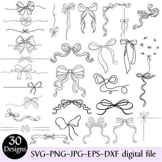 Minimal Bow Line Art SVG Bundle: Boho Ribbon Outline Clipart (cricut Cut Files) - Etsy